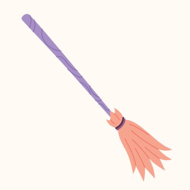 Halloween witch broom, magical flying broomsticks, flat cartoon style. Vector illustration isolated on white background.