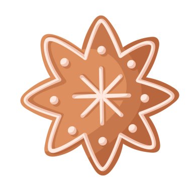 Vector gingerbread star cookie illustration, Christmas holiday sweet dessert, festive decoration element