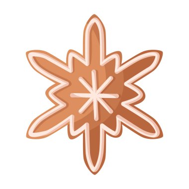 Vector gingerbread star cookie illustration, Christmas holiday sweet dessert, festive decoration element