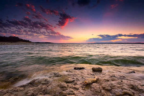 Coucher Soleil Coloré Sur Lac Benbrook Texas Nord — Photo