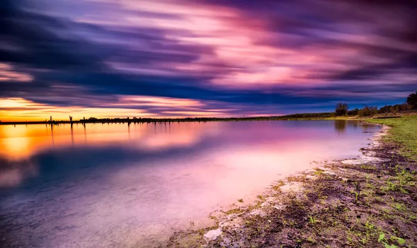 Vista Larga Exposición Del Lago Benbrook Fort Worth Amanecer — Foto de Stock