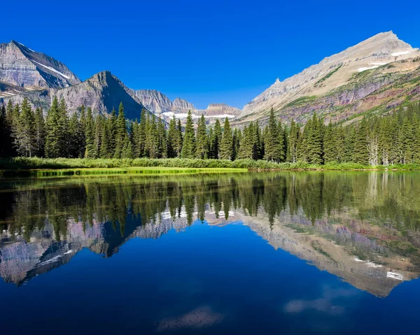 Peaceful Calm Reflections Lake Josephine Glacier National Park — Stock Photo, Image