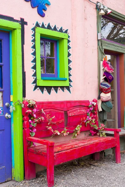 Antique Wooden Bench Colorful Shop Madrid — Stock Photo, Image