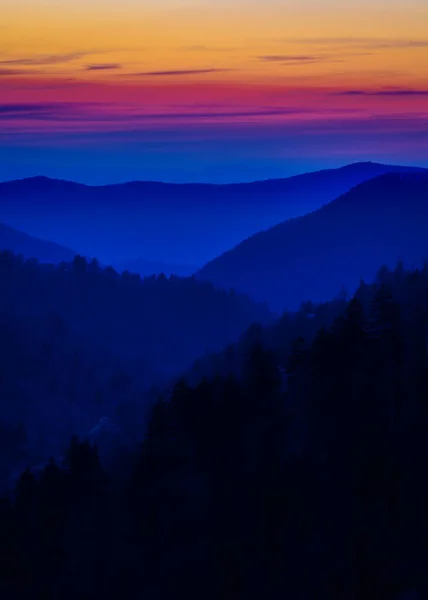 Multicolored Layered Mist Depicted Sunset Great Smoky Mountains — Stock Photo, Image