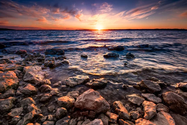 Farbenfroher Sonnenuntergang Über Dem Benbrook Lake Nordtexas — Stockfoto