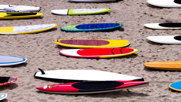 Surfboards on the beach in southern California
