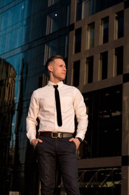 Gün batımını izleyen işadamı