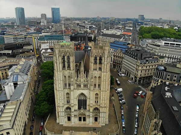 Amazing view from above. The capital of Belgium. Great Brussels. Very historical and touristic place. Must see. View from Drone. Holy place, great Cathedral of St-Michel
