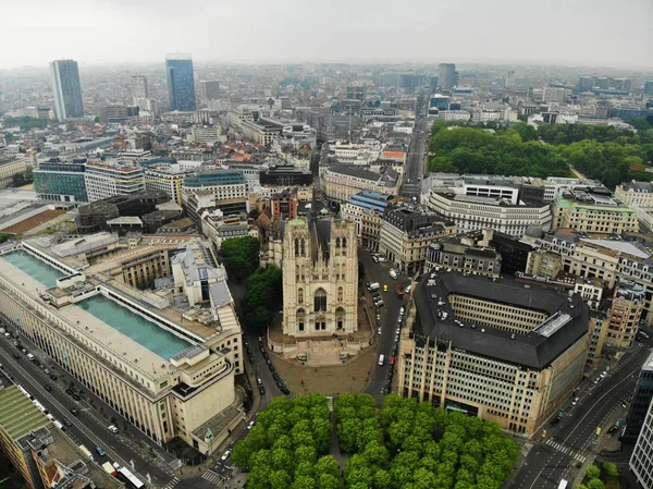 Amazing view from above. The capital of Belgium. Great Brussels. Very historical and touristic place. Must see. View from Drone. Holy place, great Cathedral of St-Michel
