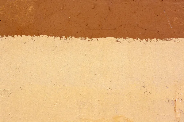 Texture Cracked Old Plastered Wall Divided Two Colors Yellow Brown — 스톡 사진