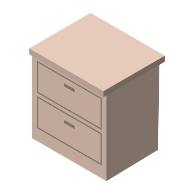 Isometric komodinin yanında iki çekmece var. Kahverengi ahşap komodin. Yatak odası mobilyaları. Vektör EPS10.