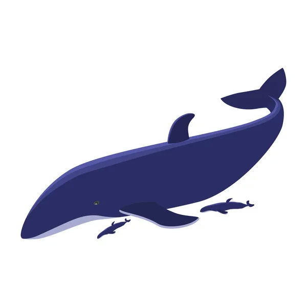 Grande Baleia Azul Com Dois Filhotes Baleia Isolados Branco Maior — Vetor de Stock