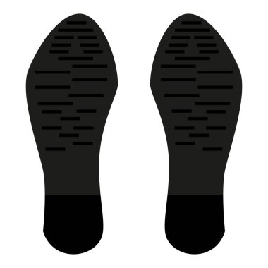 Beyaz üzerine izole edilmiş erkek çizmesinin tabanı. Koyu renk ayakkabı ve topuklu ayakkabı tabanları. Vektör EPS10.