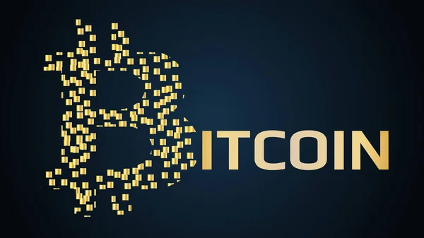 Concepto Nombre Criptomoneda Bitcoin Con Logotipo Hecho Pequeños Bloques Oro — Vector de stock