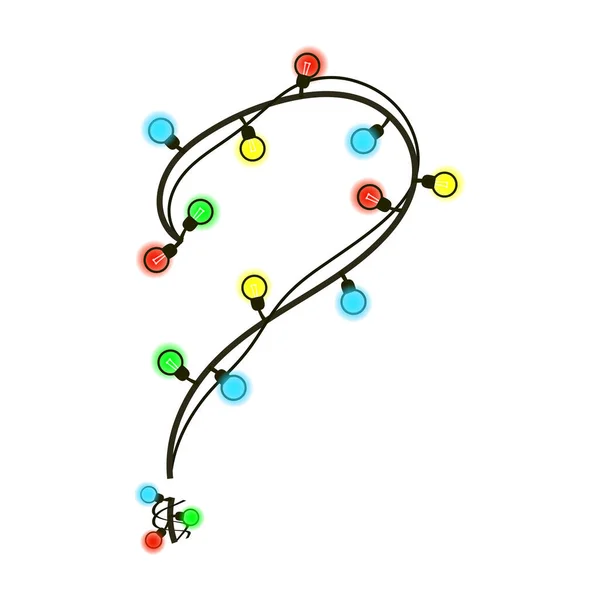 Christmas Question Mark Garland Isolated White Colored Light Bulbs Wires — Stock Vector