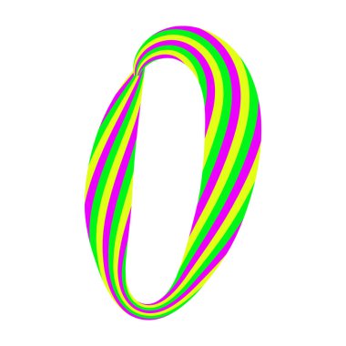 Beyaza izole edilmiş karamelli şekerden yapılan 0 numara. Kavisli renkli çizgilerden yapılmış yazı tipi. Eğlence amaçlı tebrik mesajı için el yazısı bir yazı tipi. Vektör EPS 10.