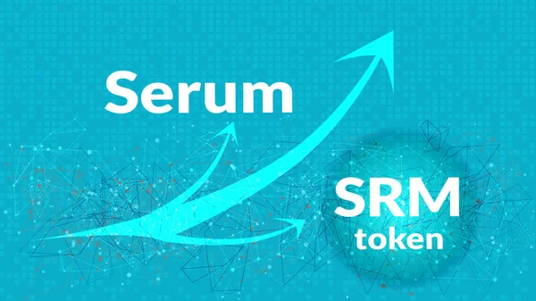 在蓝色抽象背景上带有向上箭头的Serum项目Srm令牌 分散的衍生产品管理 病媒Eps10 — 图库矢量图片