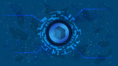 Mavi arka planda kripto para teması olan dijital bir dairede DeFi projesinin REN sembol sembolü. REN kripto para birimi simgesi. Merkezi olmayan finans programları. Uzayı kopyala Vektör EPS10.