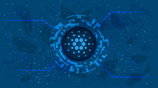 Mavi arka planda kripto para temalı dijital bir dairede Cardano sembolü. Madeni para ikonu. İnternet sitesi ya da afiş için dijital altın. Uzayı kopyala Vektör EPS10.