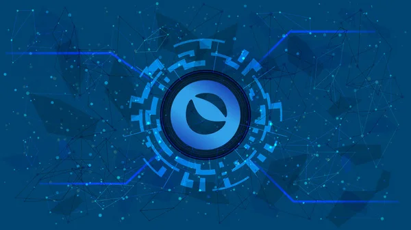 Terra Luna Terra Luna 是Defi项目在数字圆圈中的符号 蓝色背景上有加密货币主题 加密货币图标 分散的财政方案 复制空间 病媒Eps10 — 图库矢量图片