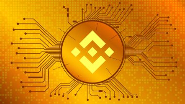 Binance Coin şifreleme simgesi, BNB sikke simgesi, altın zemin üzerinde pcb ile daire içinde. İnternet sitesi ya da afiş için dijital altın. Vektör EPS10.