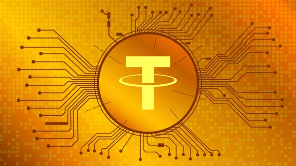 Tether Símbolo Símbolo Criptomoneda Icono Moneda Usdt Círculo Con Pcb — Vector de stock