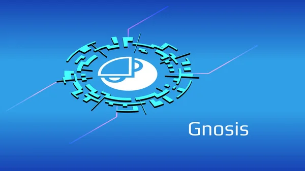 Gnóza Gno Izometrický Token Symbol Projektu Defi Digitálním Kruhu Modrém — Stockový vektor