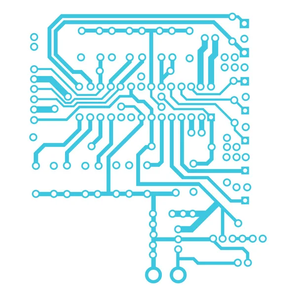 Placa Circuito Azul Aislada Blanco Líneas Anchas Pasadores Redondos Los — Vector de stock