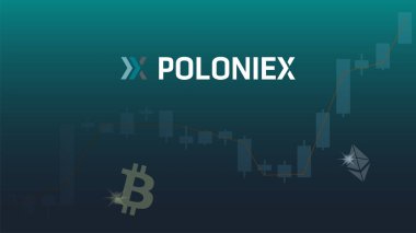 Soyut dijital arka planda logosu olan Poloniex kripto piyasa adı. Haberler ve medya için kripto borsası. Vektör EPS10.