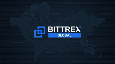 Soyut dijital arkaplanda logosu olan Bittrex kripto döviz piyasası adı. Haberler ve medya için kripto borsası. Vektör EPS10.