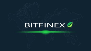 Soyut dijital arkaplanda logosu olan Bitfinex kripto piyasa adı. Haberler ve medya için kripto borsası. Vektör EPS10.