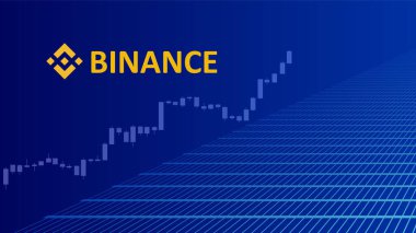 Soyut dijital arka planda logosu olan Binance kripto borsa adı. Haberler ve medya için kripto borsası. Vektör EPS10.