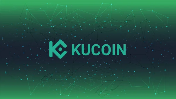 Soyut dijital arka planda logosu olan Kucoin kripto borsa adı. Haberler ve medya için kripto borsası. Vektör EPS10.