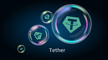 Tether USDT token symbol in soap bubble. The financial pyramid will burst soon and destroyed. Vector EPS10. clipart
