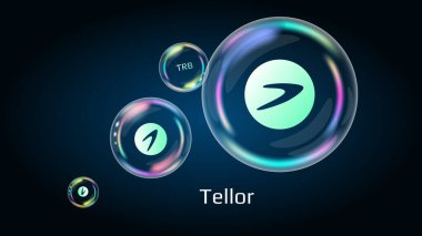 Tellor TRB token symbol in soap bubble, coin DeFi project decentralized finance. The financial pyramid will burst soon and destroyed. Vector EPS10. clipart