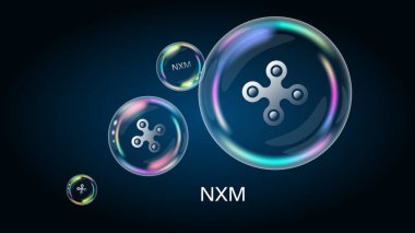 Sabun köpüğündeki NXM sembol, DeFi para projesi merkezi olmayan finans. Finansal piramit yakında patlayacak ve yok olacak. Vektör EPS10.