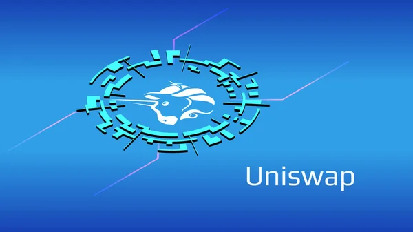 Uniswap Uni Izometrikus Jelképe Defi Projekt Digitális Kör Kék Alapon — Stock Vector