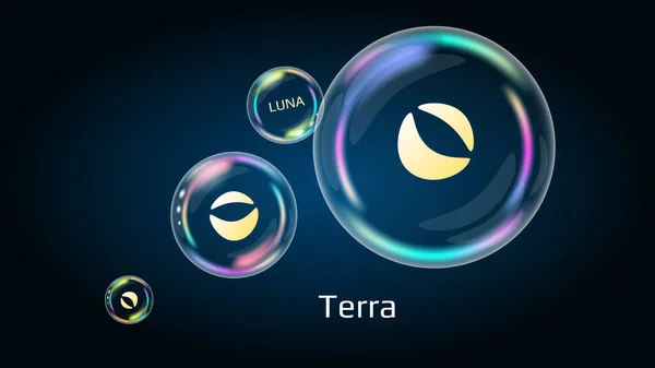 Sabun köpüğündeki Terra LUNA sembol, DeFi para projesi merkezi olmayan finans. Finansal piramit yakında patlayacak ve yok olacak. Vektör EPS10.