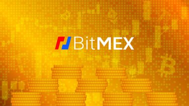 Soyut dijital arkaplanda logosu olan Bitmex kripto döviz piyasası adı. Haberler ve medya için kripto borsası. Vektör EPS10.