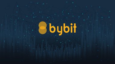 Soyut dijital arka planda logosu olan Bybit şifreleme borsa adı. Haberler ve medya için kripto borsası. Vektör EPS10.