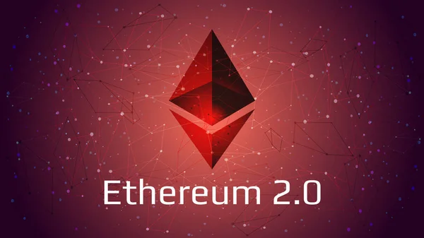 Aktualizacja Ethereum Kryptowaluta Symbol Monety Abstrakcyjnym Wielokątnym Czerwonym Tle Nowy — Wektor stockowy