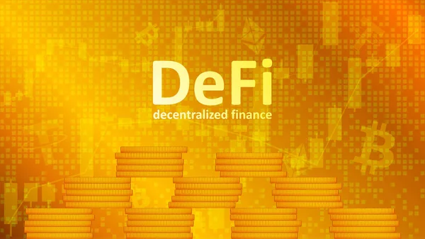 Defi Decentralizované Finance Pyramidou Mincí Zlatém Pozadí Grafy Ekosystém Finančních — Stockový vektor