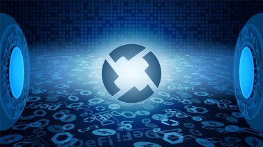 0x ZRX DeFi sisteminin ışık ışınlarında parlayan sembolü. Kripto para birimi logosu simgesi. Merkezi olmayan finans programları. Vektör EPS10.