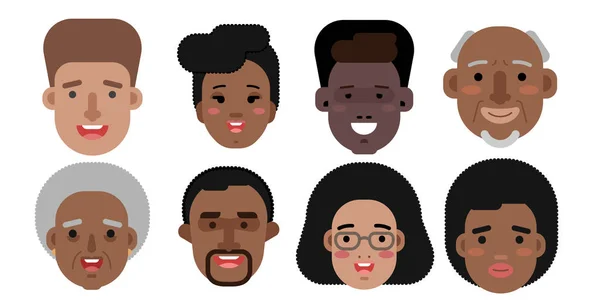 Colección Ilustraciones Vectoriales Simples Avatares Faciales Multirraciales Multiculturales Personas Diferentes — Vector de stock