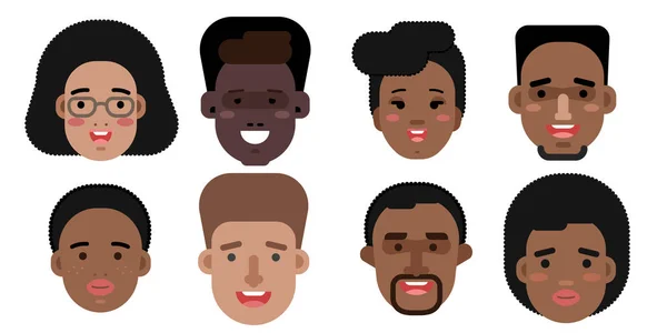 Sammlung Einfacher Vektorillustrationen Multirassischer Und Multikultureller Gesichtsavatare Menschen Verschiedener Rassen — Stockvektor