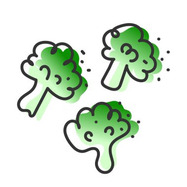 Lineer vektör el sulu sebze ve meyve çizilmiş. Gradyan renk eko doğal sağlıklı organik brokoli. Çizim stili çizimi