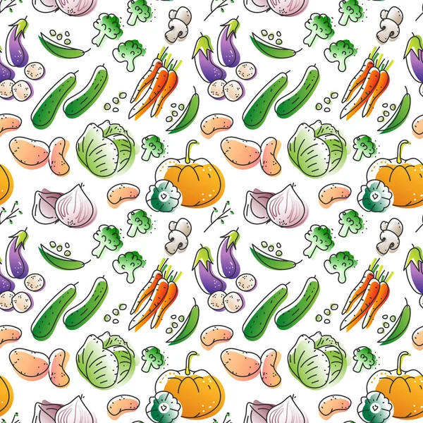 Nahtlose Muster Von Ökologischen Natürlichen Ernteprodukten Illustrationen Skizzenhaftem Stil Von — Stockvektor