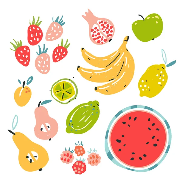 Fruit Collection Flat Hand Drawn Style Illustrations Set Tropical Fruit — Stock Vector