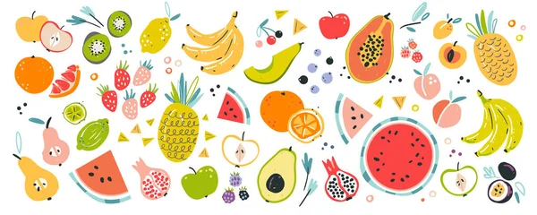 Collection Fruits Dans Style Plat Dessiné Main Ensemble Illustrations Fruits — Image vectorielle