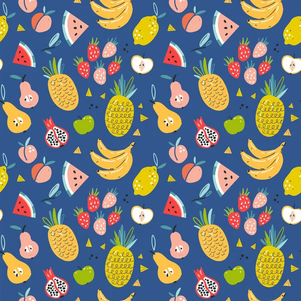 Fruchtnahtloses Muster Flachen Handgezeichneten Stil Endloser Hintergrund Designelemente Aus Tropischen — Stockvektor